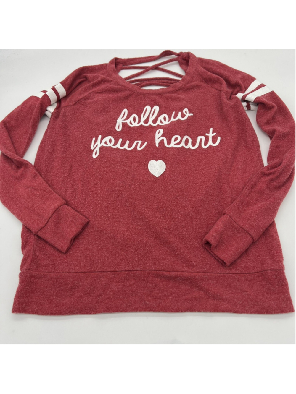 Chaser Red Women's Medium Follow Your Heart Open Back Long Sleeve Top